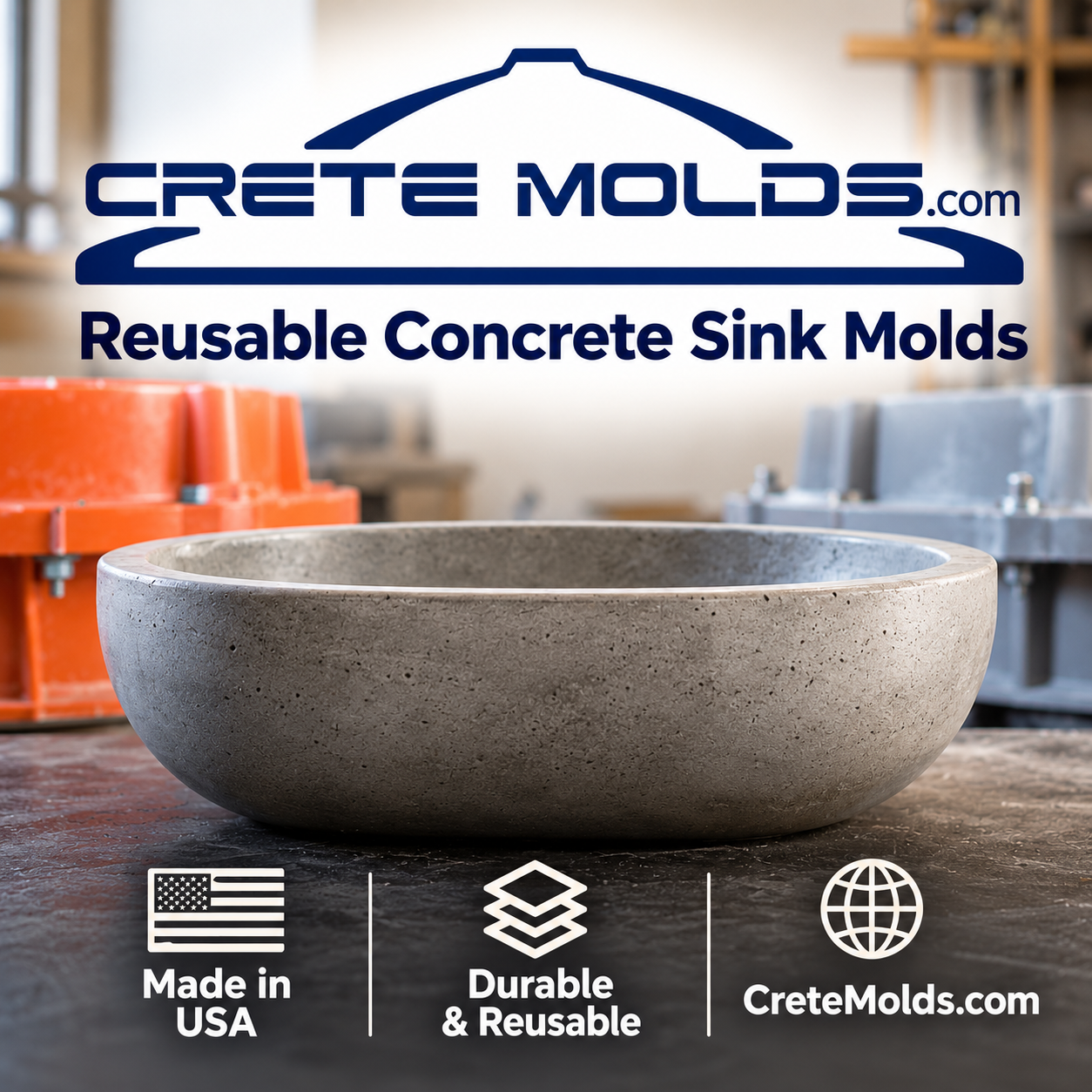 Crete Molds reusable concrete sink mold, made in the USA